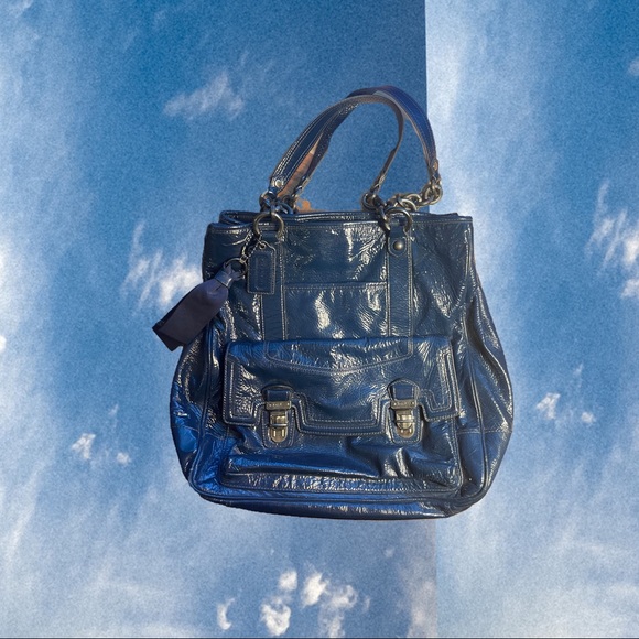 COACH Bag (No.18717)|Blue Leather North South Tote